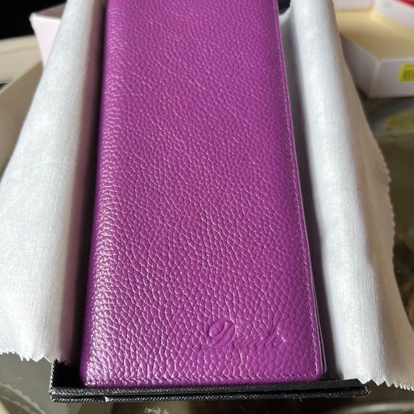 Dante RFID Ladies Pebbled Leather Wallet/Clutch - Purple - 7.5"W x 3.5"H x 1"D - Picture 3 of 5